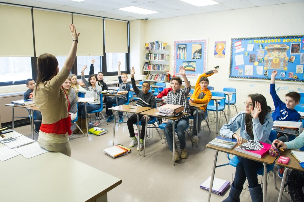 middle school classroom with students