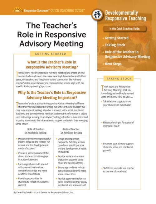 The Teacher’s Role in Responsive Advisory Meeting