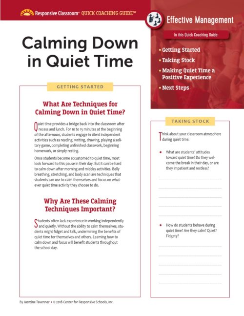 Quick Coaching Guide Calming Down in Quiet Time