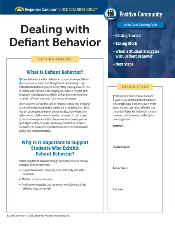 Quick Coaching Guide Dealing with Defiant Behavior