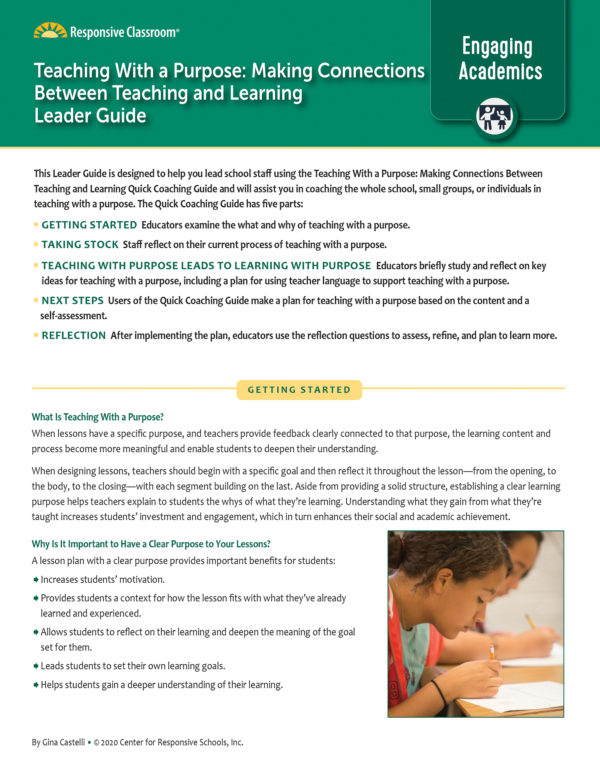 Leadership Guide: Teaching with a Purpose Making Connections Between Teaching and Learning