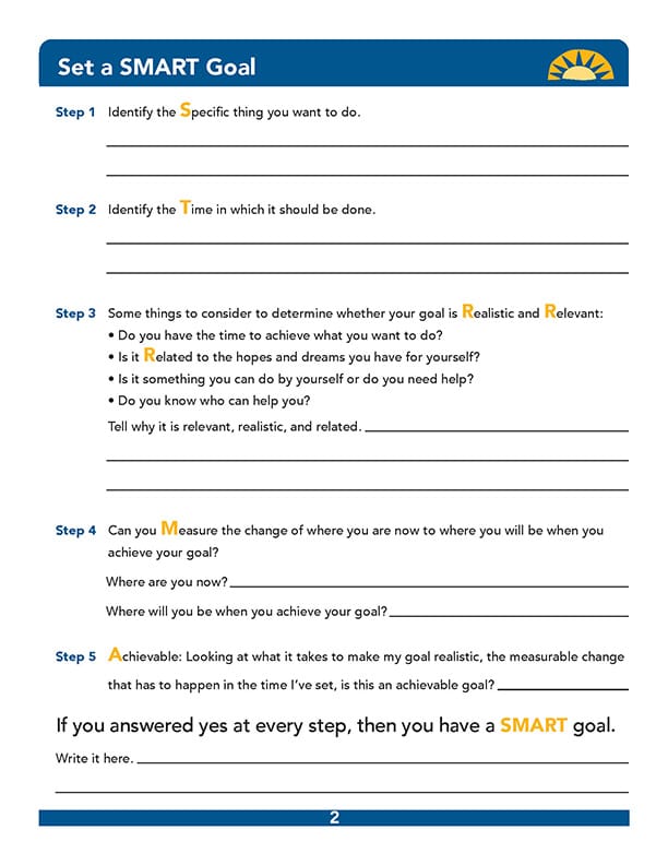 An image of the SMART Goal student planner by Responsive Classroom